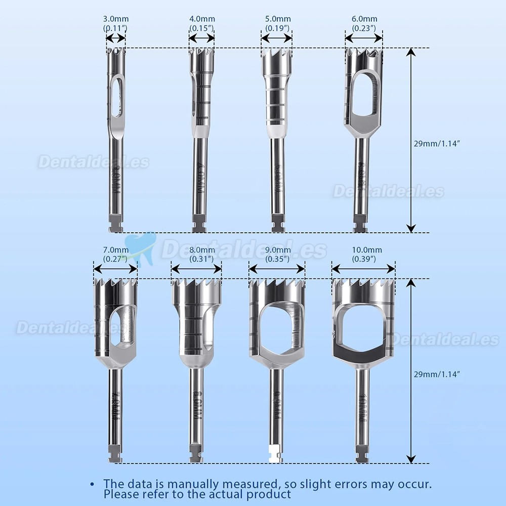 Kit 8 Piezas Fresas Trepanadoras &Oacute;seas Cortas para Implantes Dentales